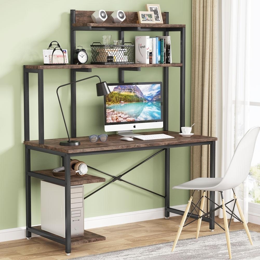 Tribesigns Computer Desk With Shelves And Hutch, 47 Inch Home Office Desk With Storage Bookshelf CPU Stand - Black