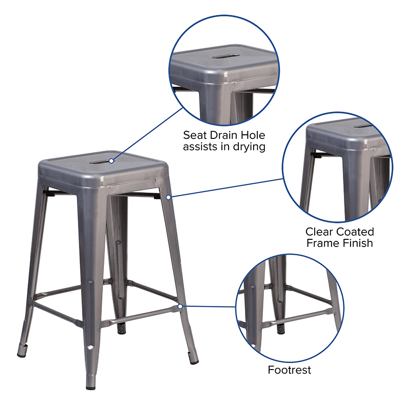24 Clear No Back Metal Stool