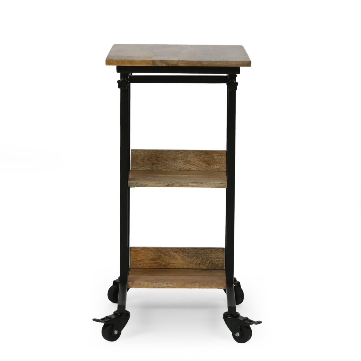 Vinton Modern Industrial Handcrafted Wooden Multi-Purpose Adjustable Height C-Shaped Side Table, Natural And Black
