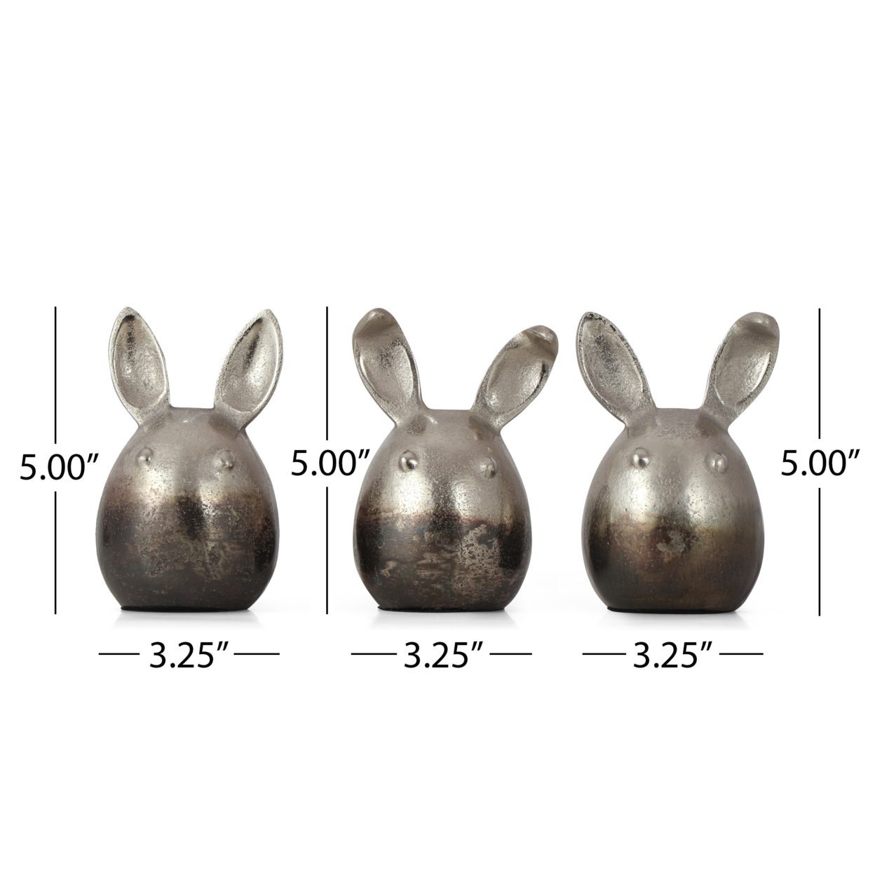 Dola Handcrafted Aluminum Bunny Figurines (Set Of 3), Pewter