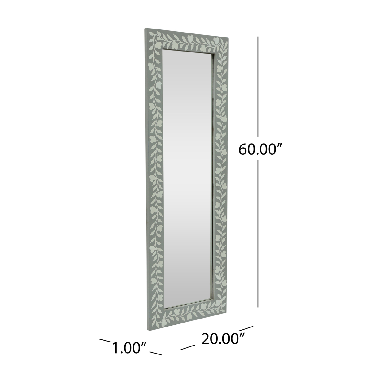 Woodworth Boho Handcrafted Painted Full Length Standing Mirror, Gray And White