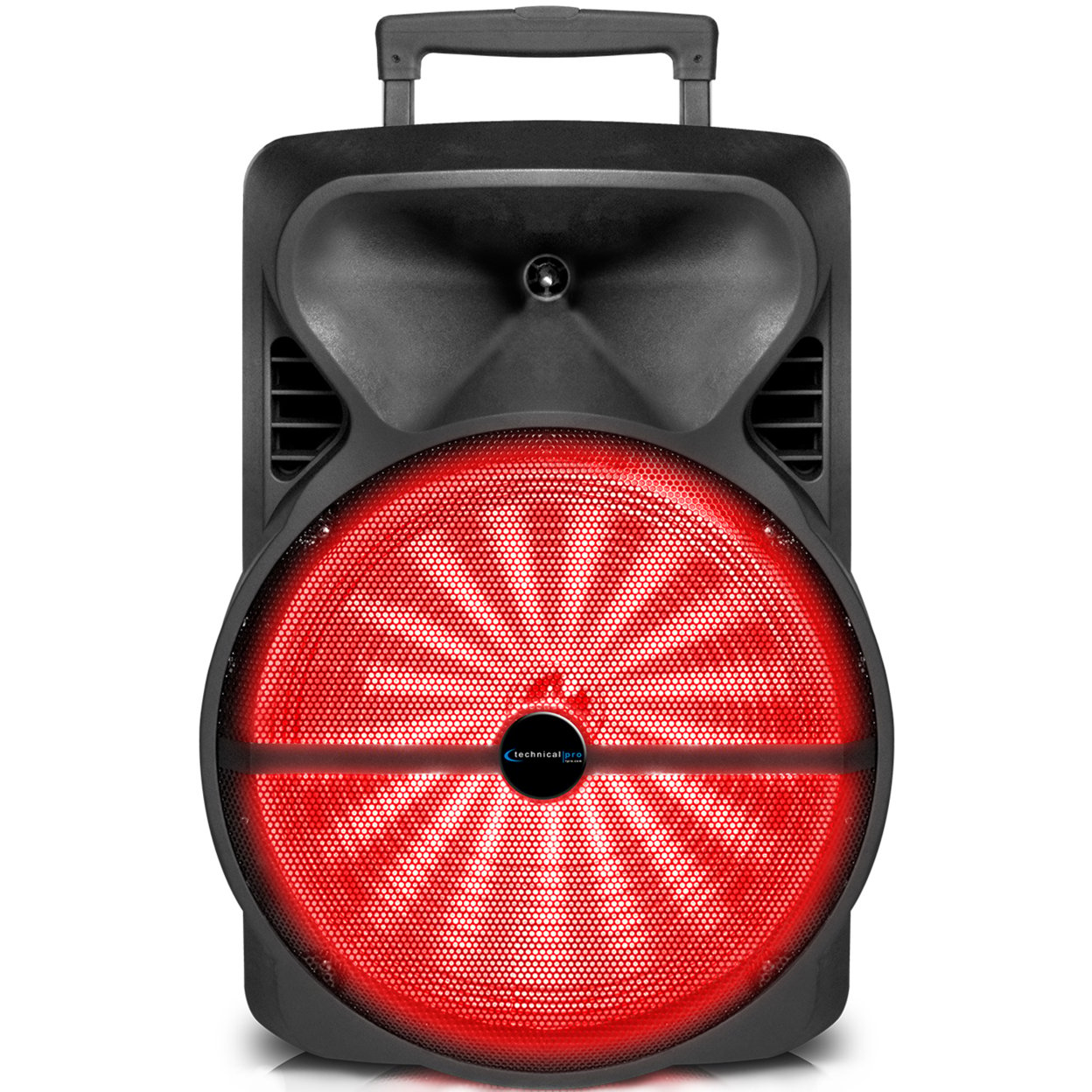 Technical Pro Rechargeable 12 Portable Bluetooth LED Speaker With USB / SD Card, 1/4'' Microphone Inputs, Carry Handles And Wheels