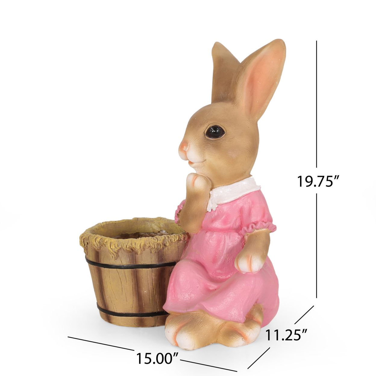 Russell Outdoor Decorative Rabbit Planter, Brown And Pink
