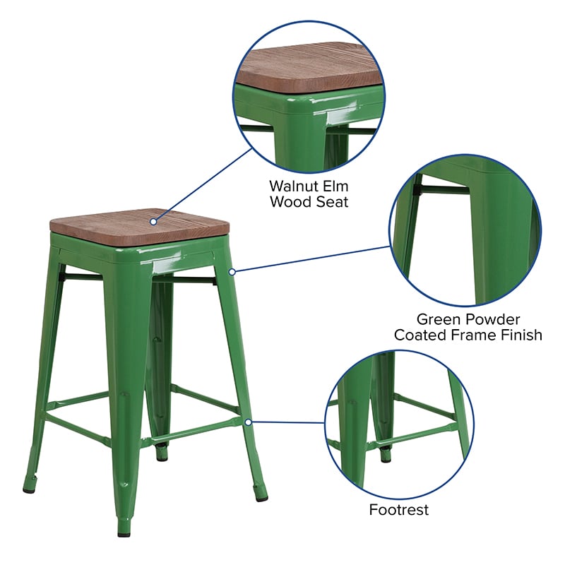 24 Green Metal Counter Stool