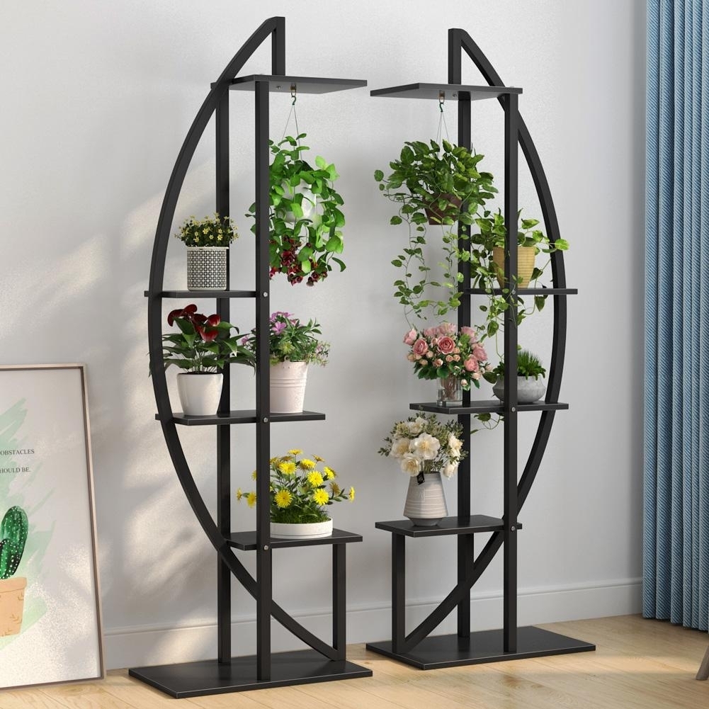 Tribesigns 5-Tier Plant Stand Pack Of 2, Multi-Purpose Curved Display Shelf - Black