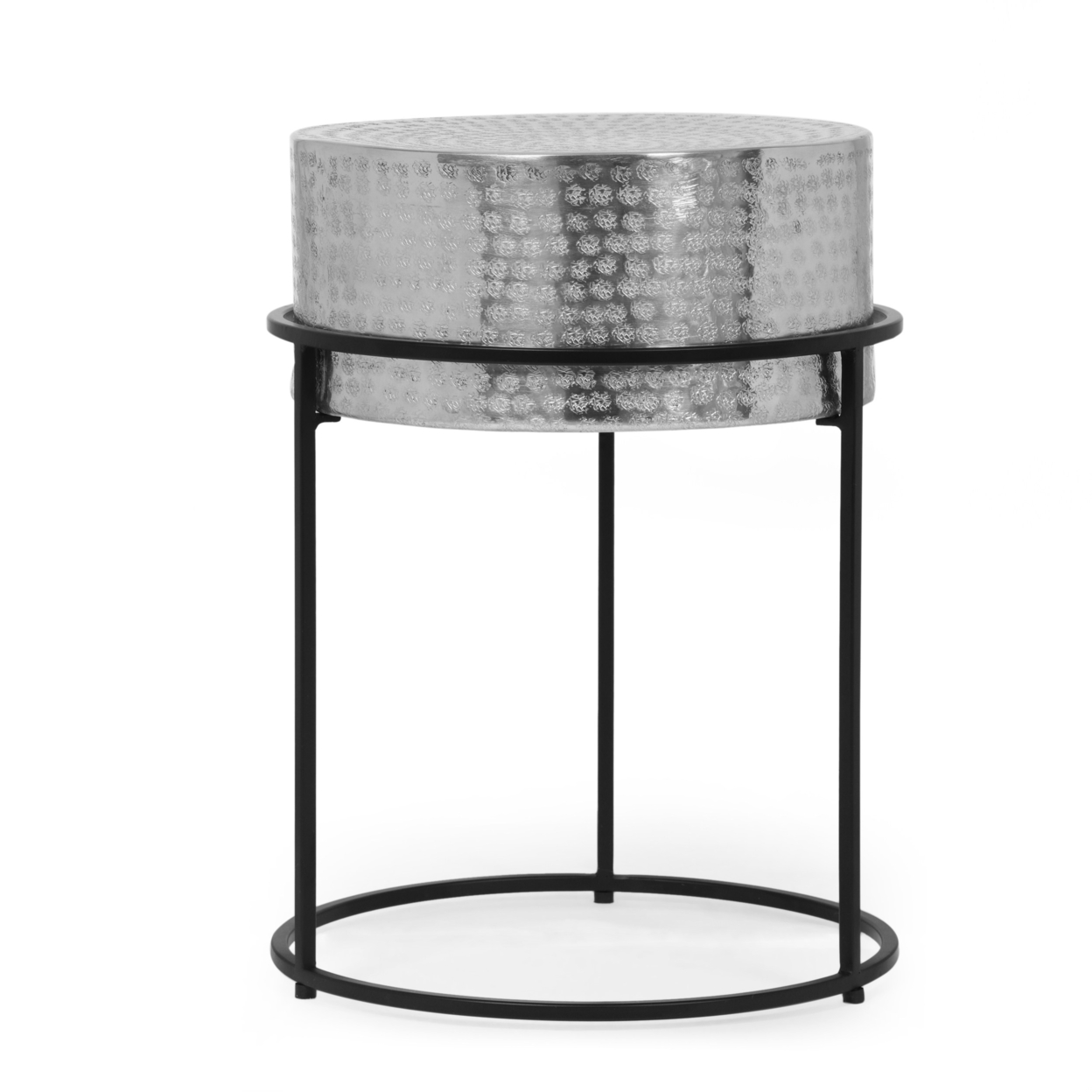 Kolczak Modern Handcrafted Aluminum Round Side Table, Silver And Black