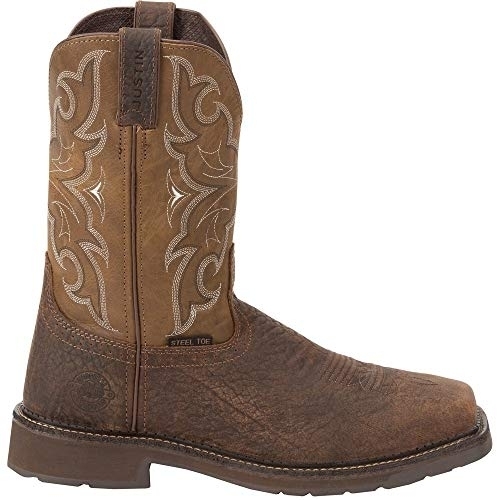 Justin Men's Amarillo Cactus Western Work Boot Steel Toe ONE SIZE Aged Brown - Aged Brown, 14 WIDE