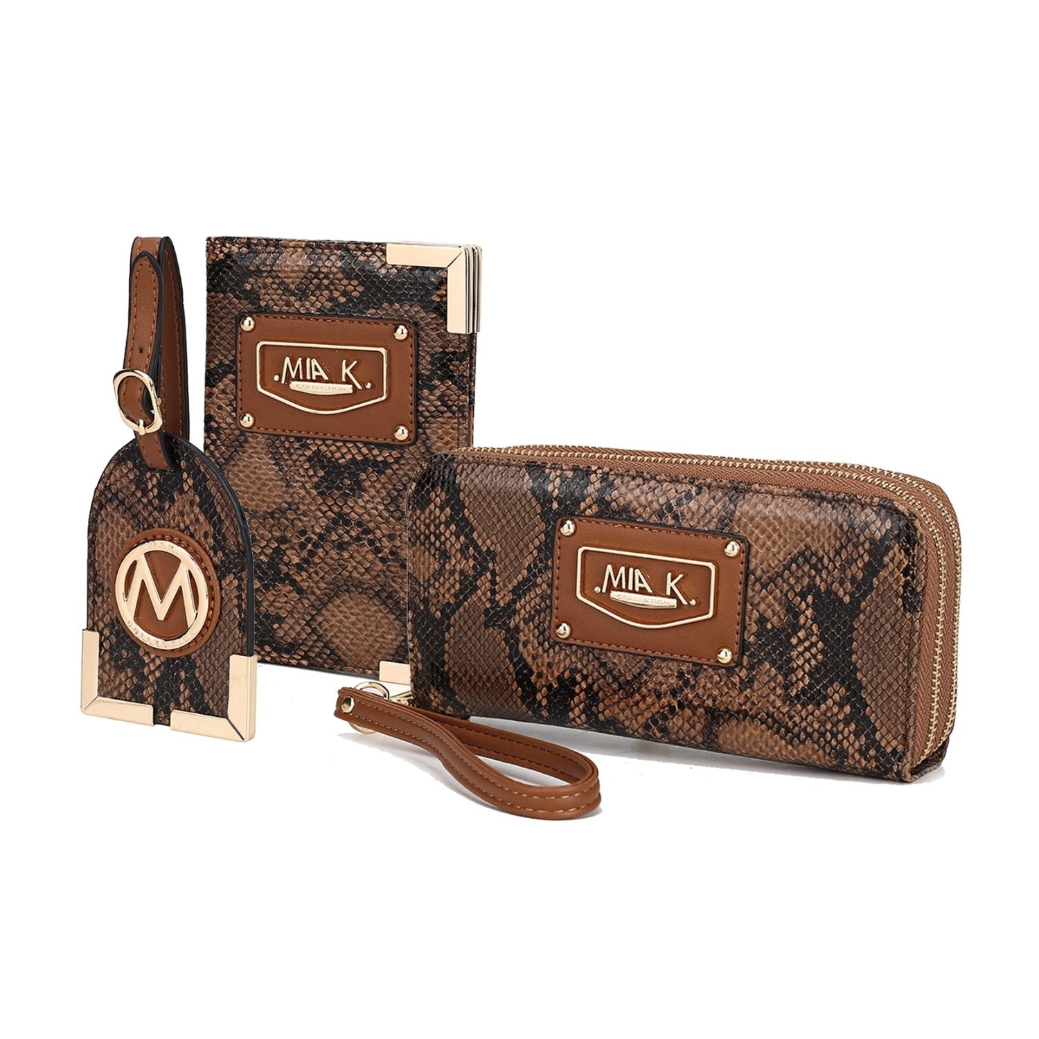 MKF Collection Darla Snake Travel Gift Set Handbag By Mia K 3 Pieces - Cognac