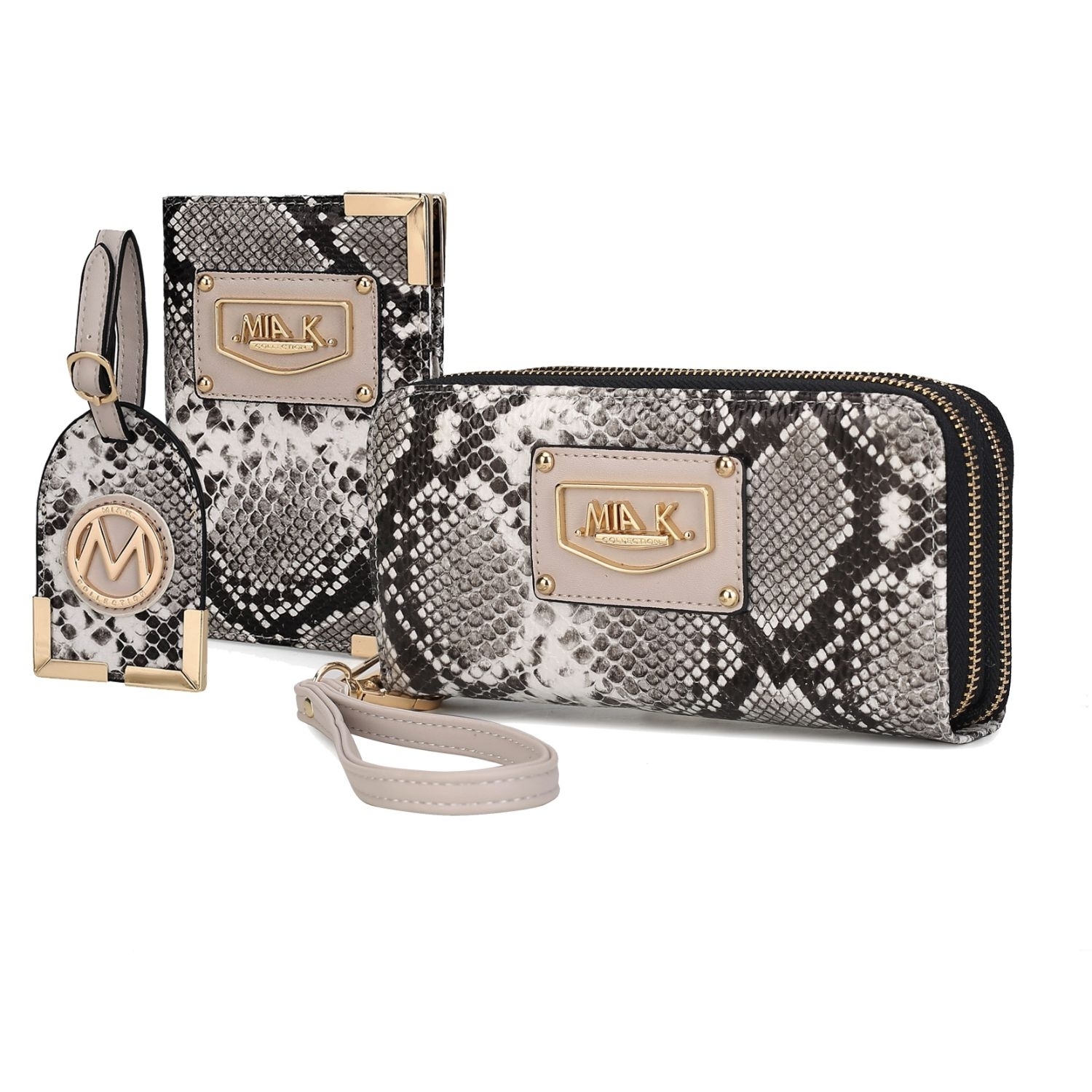 MKF Collection Darla Snake Travel Gift Set Handbag By Mia K 3 Pieces - Light Grey