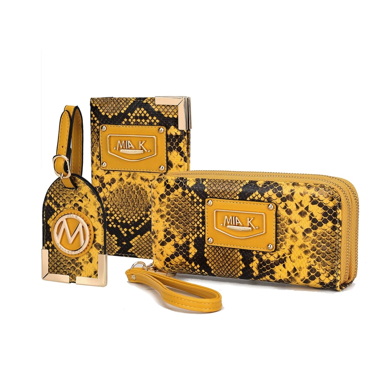 MKF Collection Darla Snake Travel Gift Set Handbag By Mia K 3 Pieces - Mustard