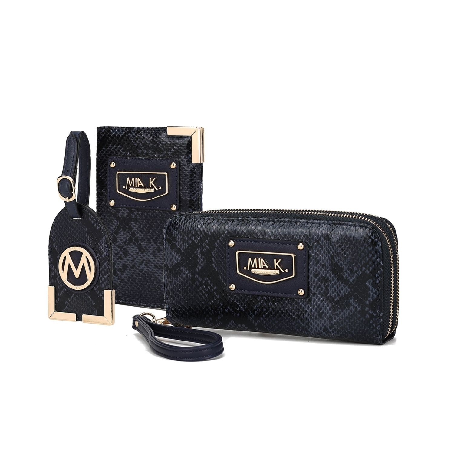 MKF Collection Darla Snake Travel Gift Set Handbag By Mia K 3 Pieces - Navy