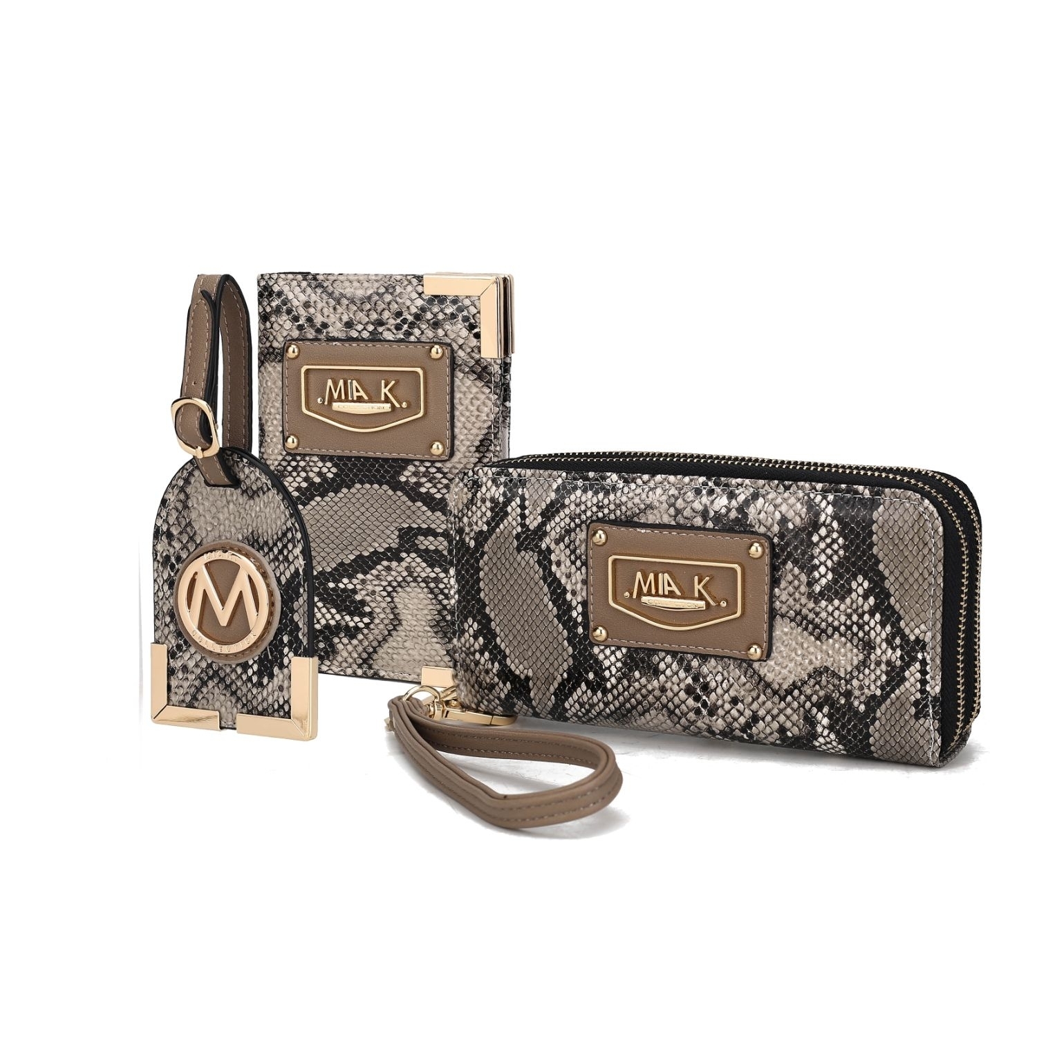 MKF Collection Darla Snake Travel Gift Set Handbag By Mia K 3 Pieces - Taupe