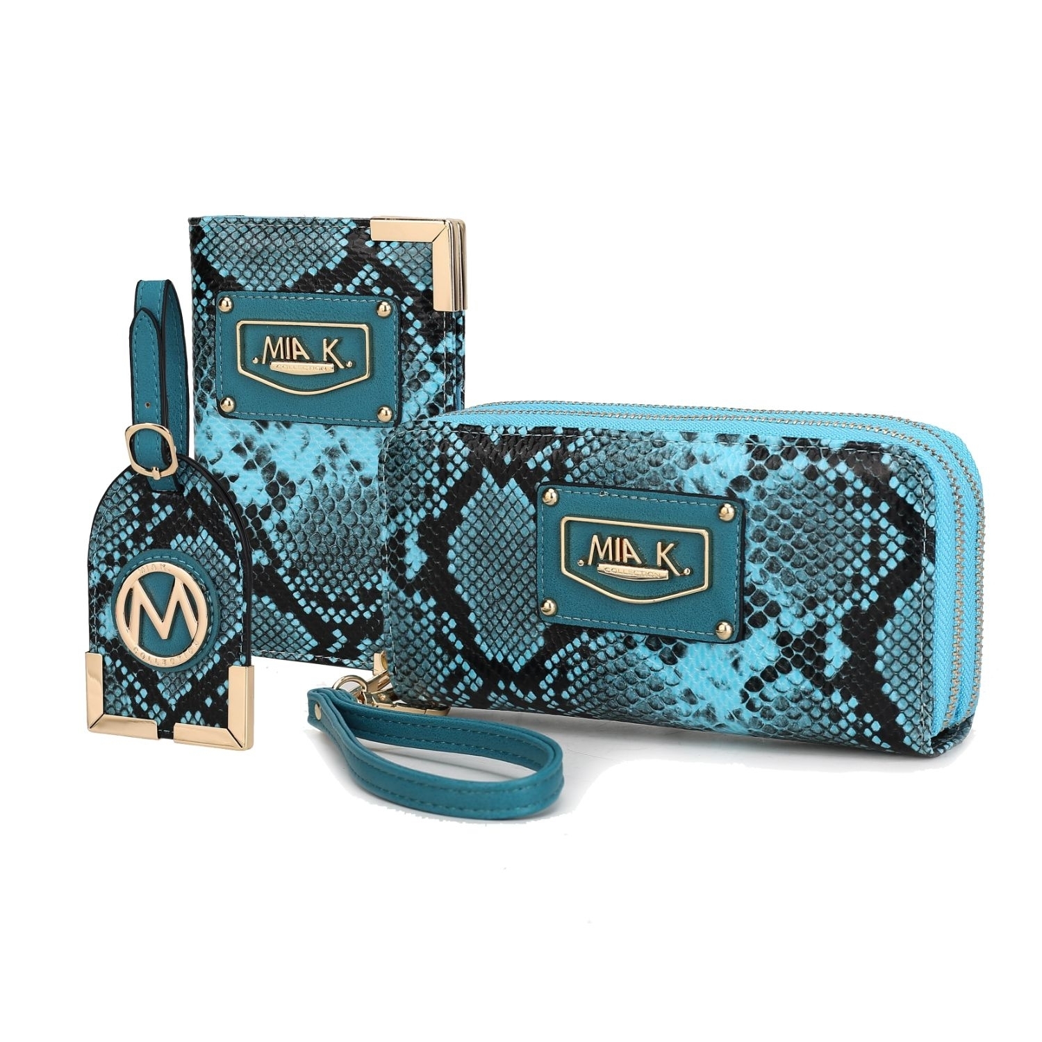 MKF Collection Darla Snake Travel Gift Set Handbag By Mia K 3 Pieces - Turquoise