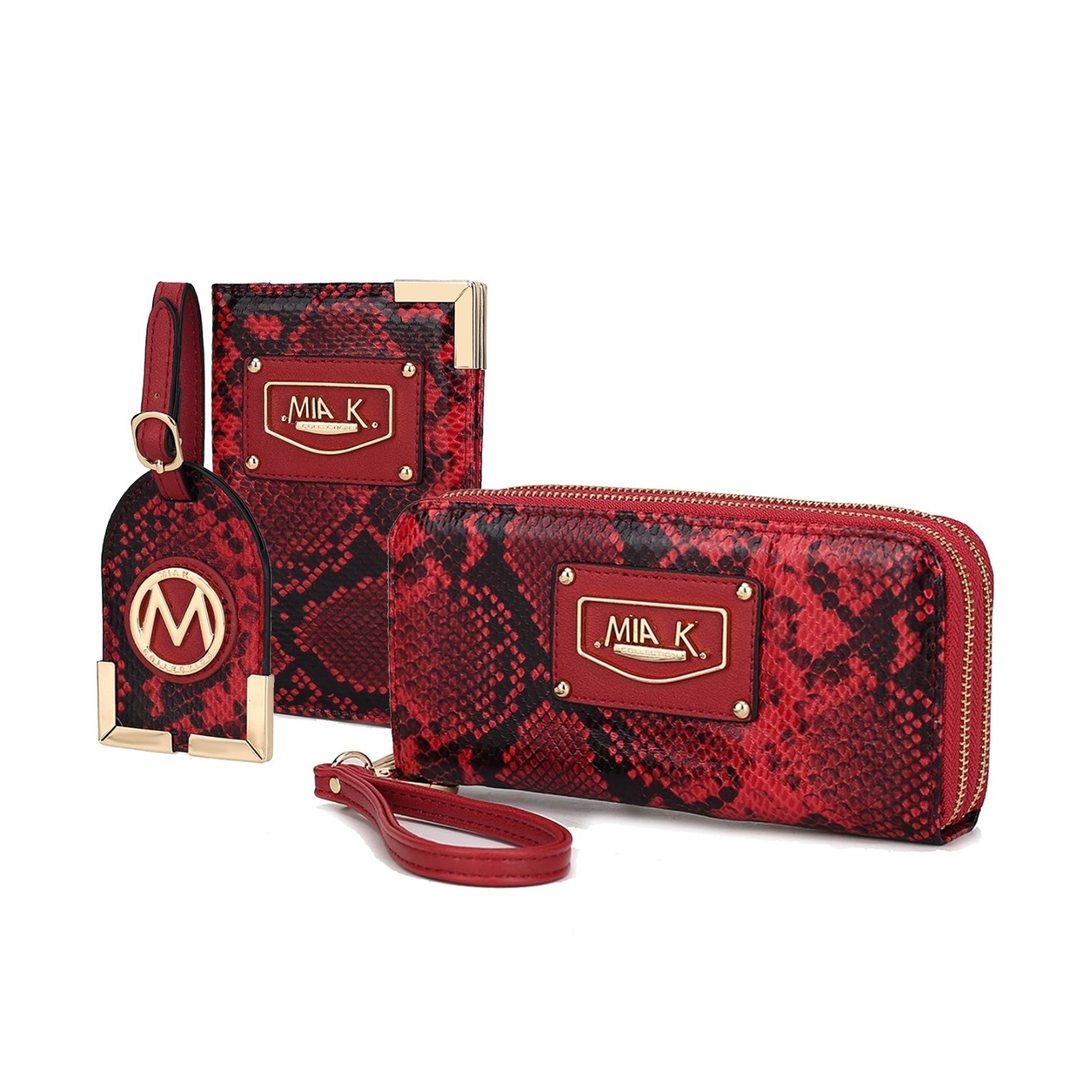 MKF Collection Darla Snake Travel Gift Set Handbag By Mia K 3 Pieces - Wine