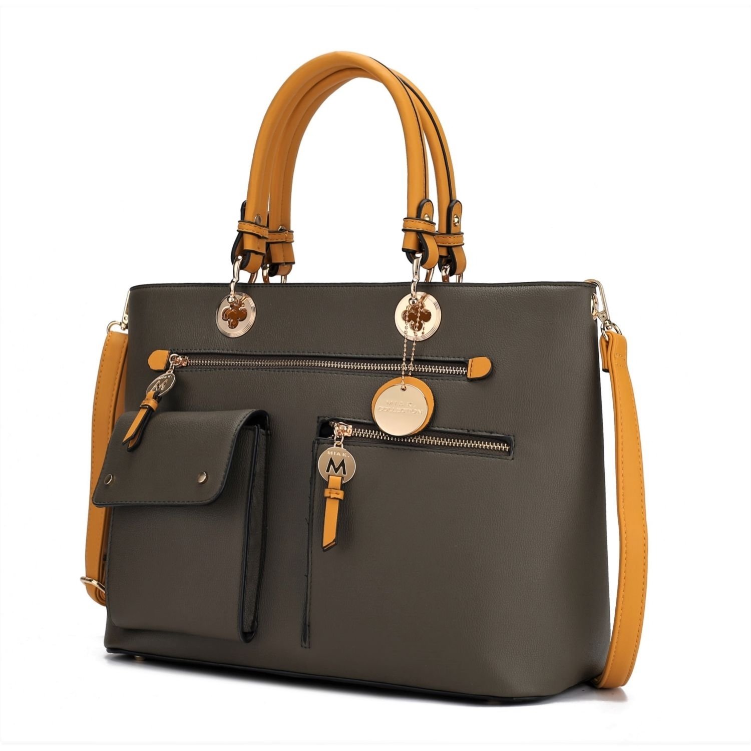 MKF Collection Julia Vegan Leather Color-block Women’s Satchel Bag By Mia K. - Olive Mustard
