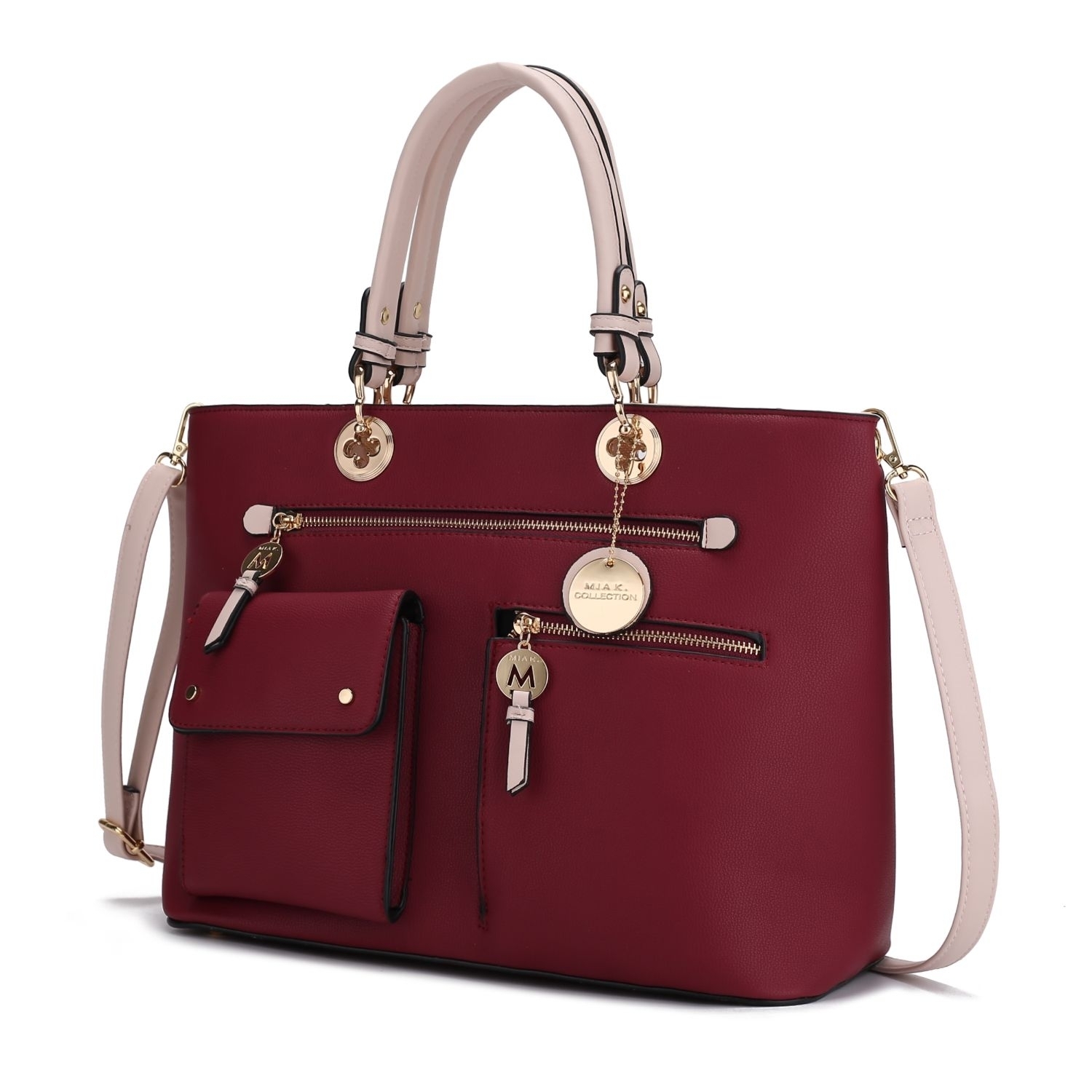 MKF Collection Julia Vegan Leather Color-block Women’s Satchel Bag By Mia K. - Wine Blush