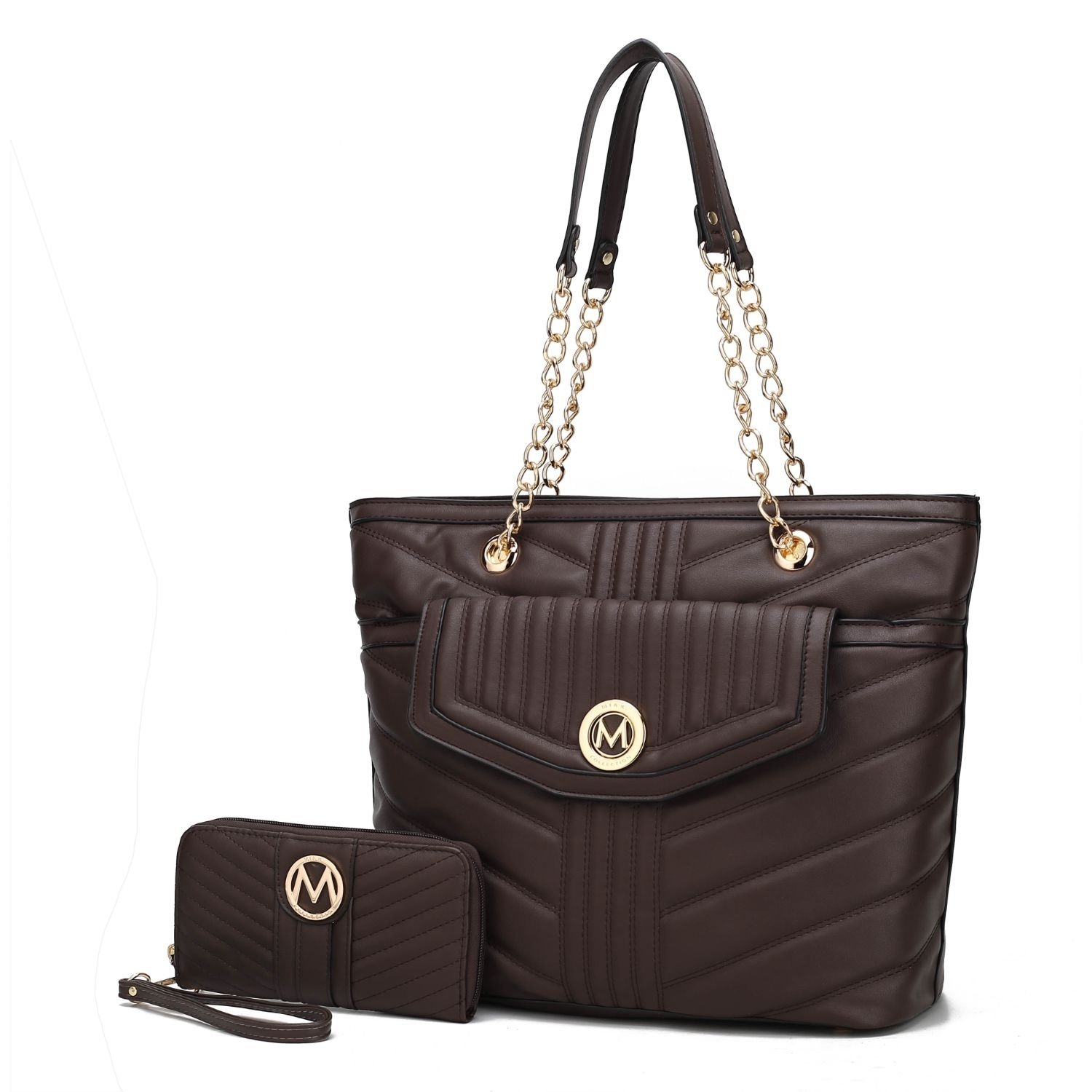 MKF Collection Chiari Tote Handbag With Wallet By Mia K. 2 Pieces. - Chocolate