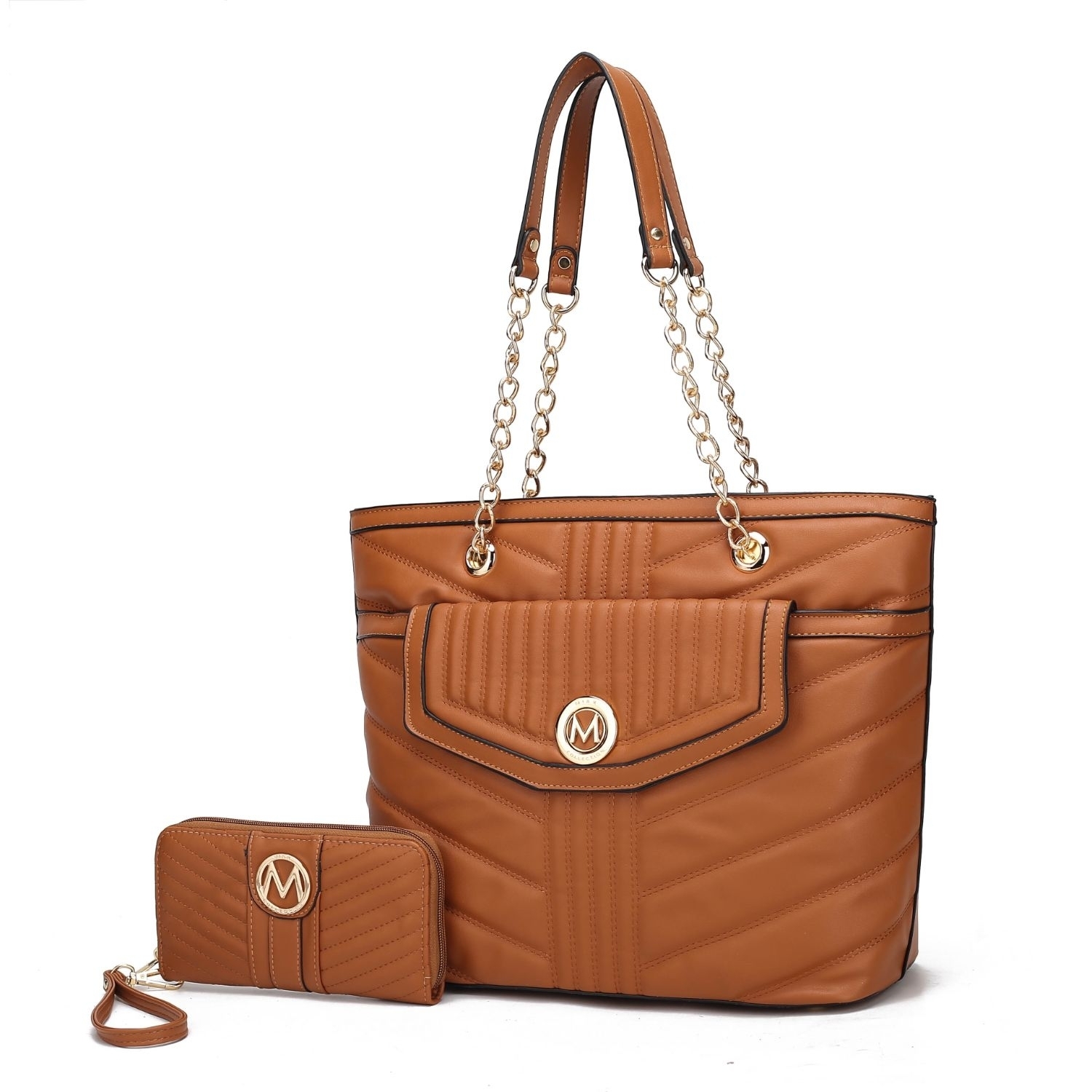 MKF Collection Chiari Tote Handbag With Wallet By Mia K. 2 Pieces. - Cognac