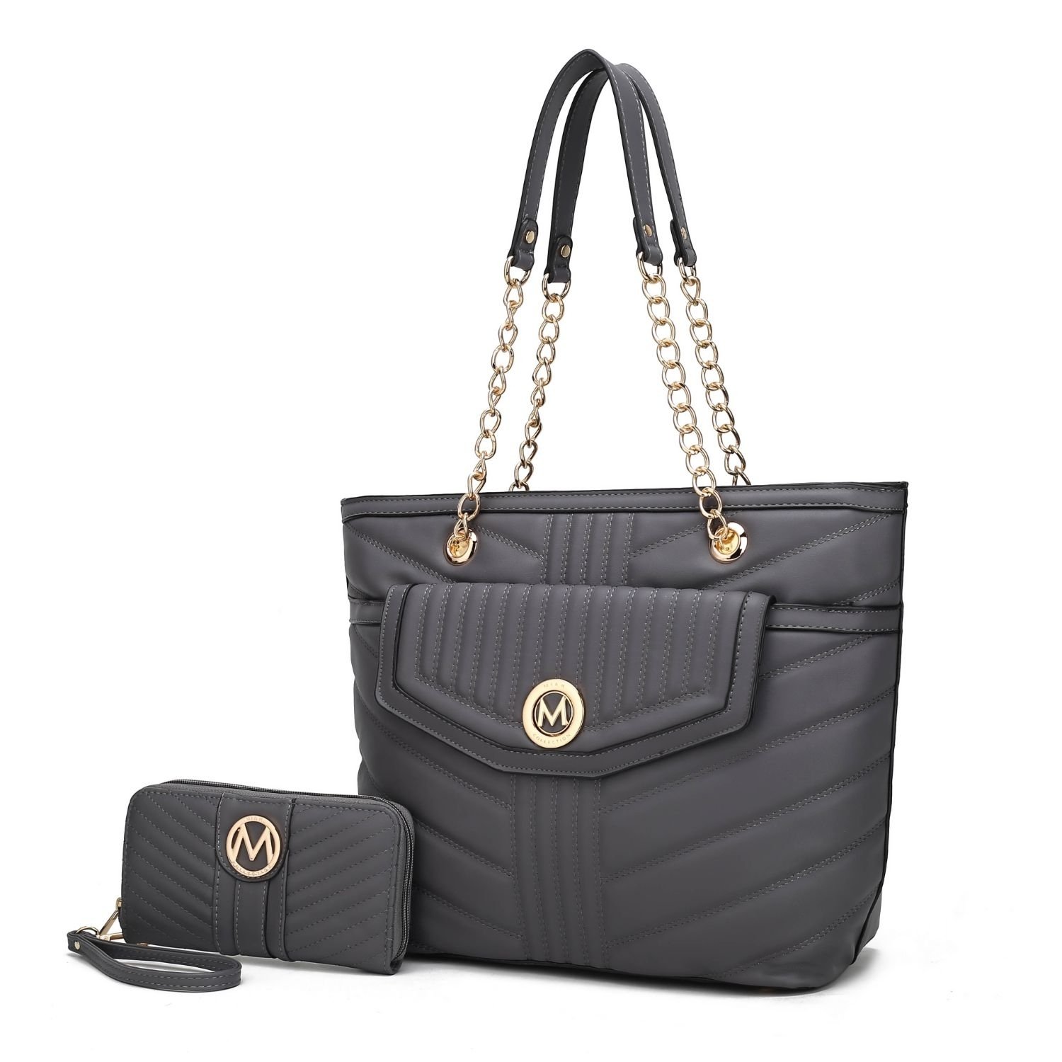 MKF Collection Chiari Tote Handbag With Wallet By Mia K. 2 Pieces. - Charcoal