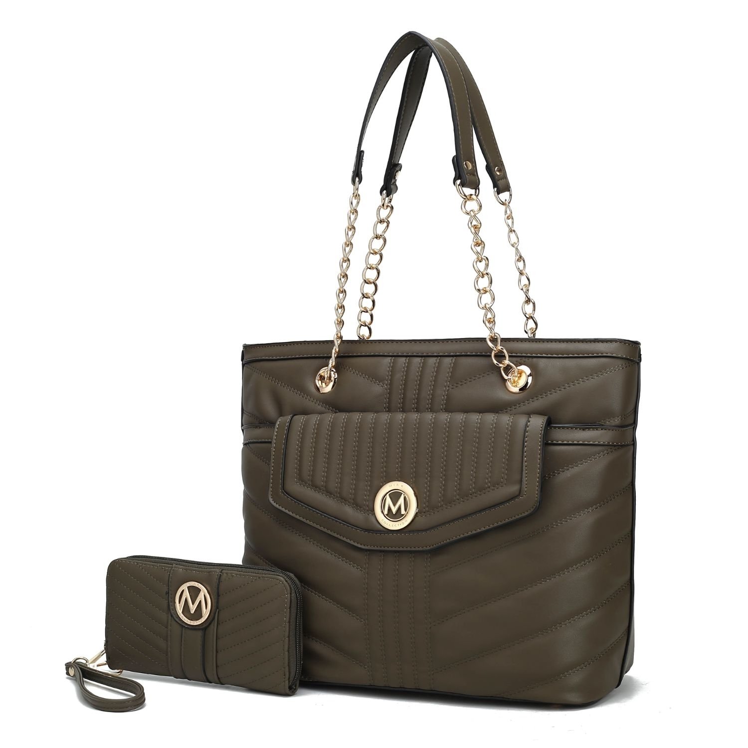 MKF Collection Chiari Tote Handbag With Wallet By Mia K. 2 Pieces. - Olive