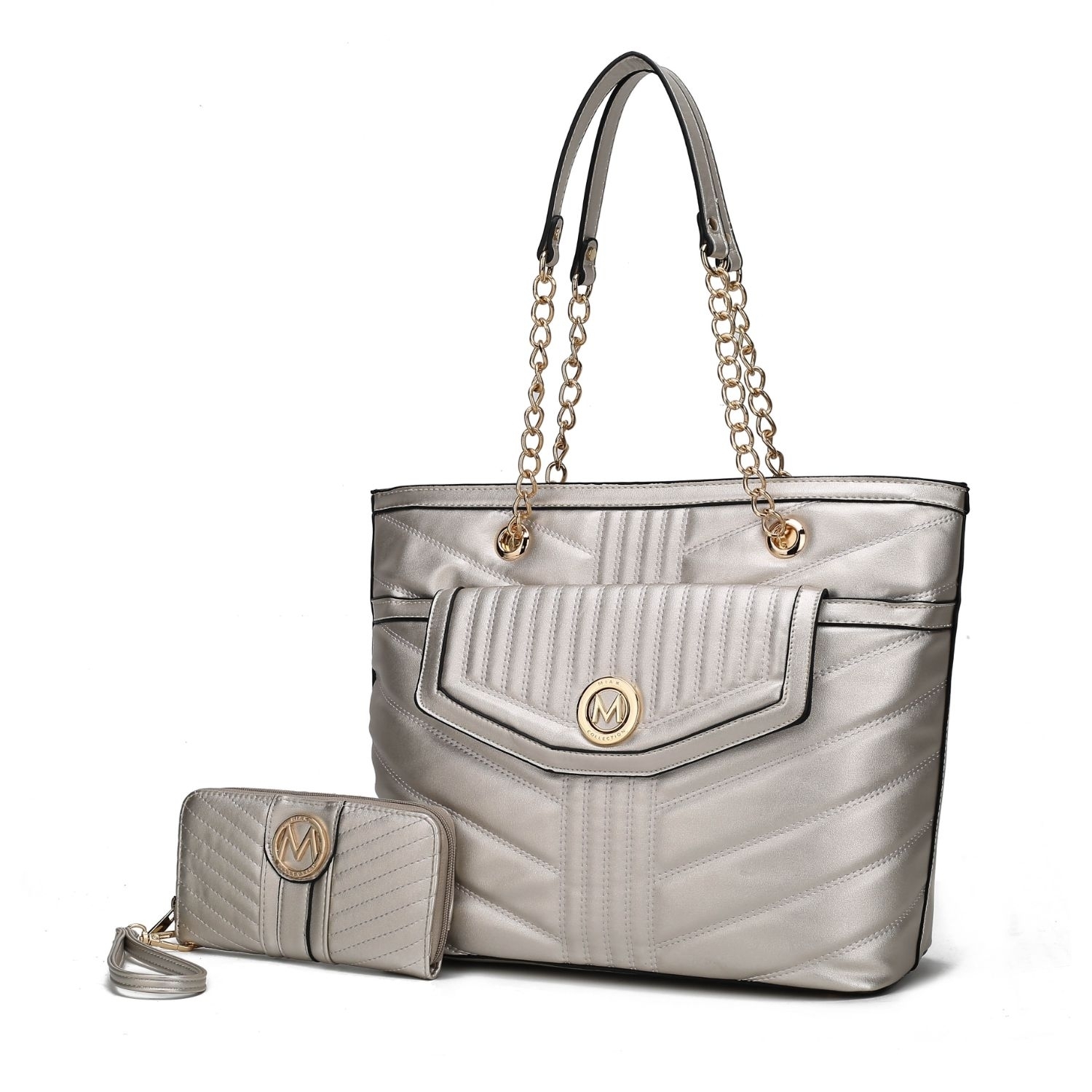 MKF Collection Chiari Tote Handbag With Wallet By Mia K. 2 Pieces. - Pewter