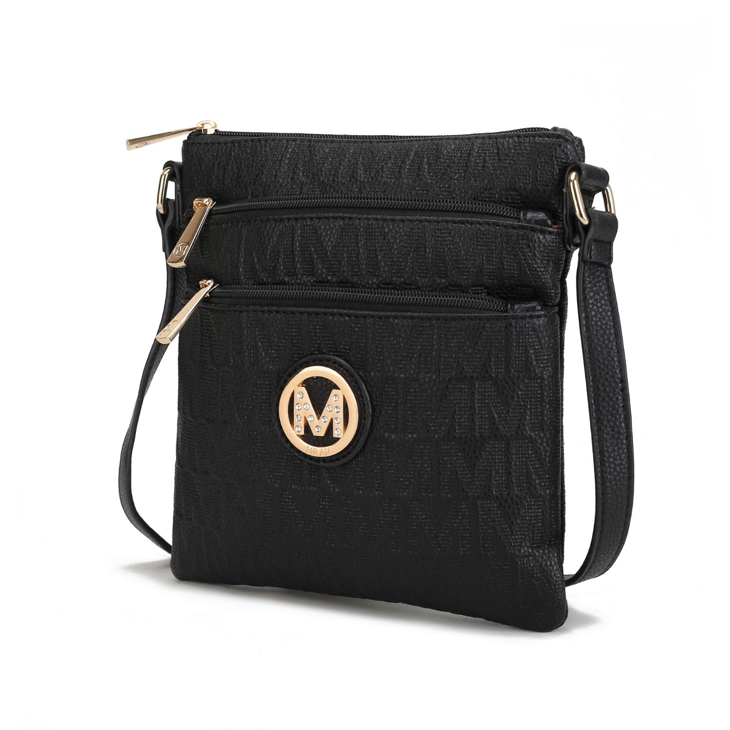 MKF Collection Lennit Embossed M Signature Crossbody Handbag By Mia K. - Black