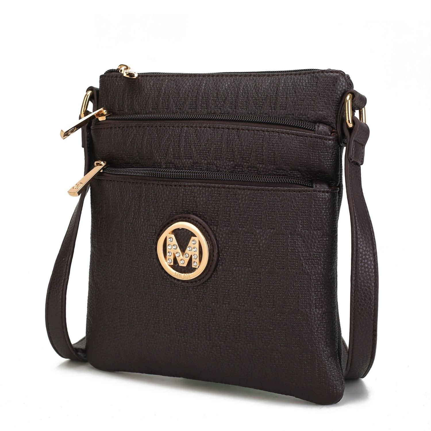 MKF Collection Lennit Embossed M Signature Crossbody Handbag By Mia K. - Chocolate