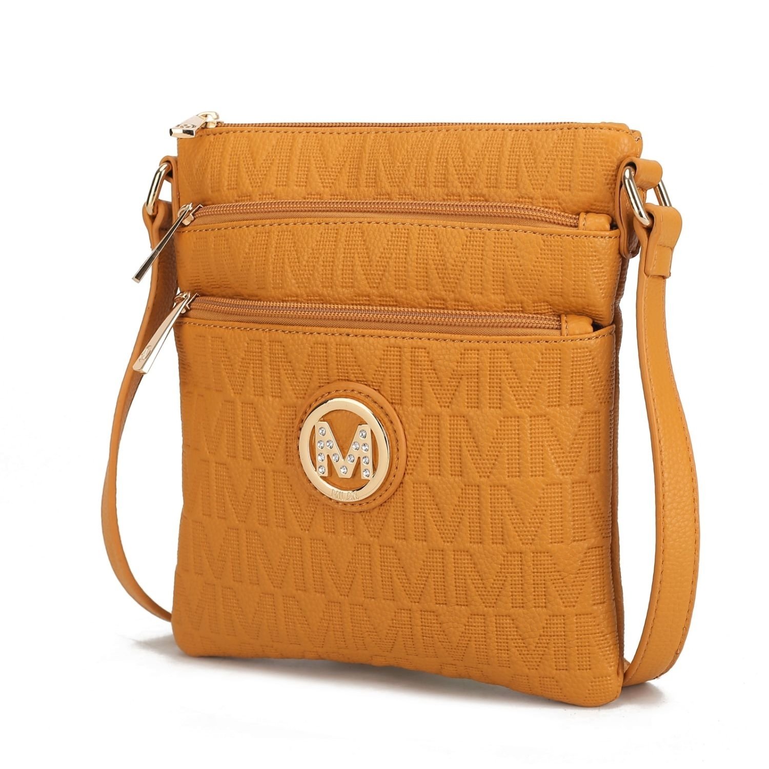 MKF Collection Lennit Embossed M Signature Crossbody Handbag By Mia K. - Mustard
