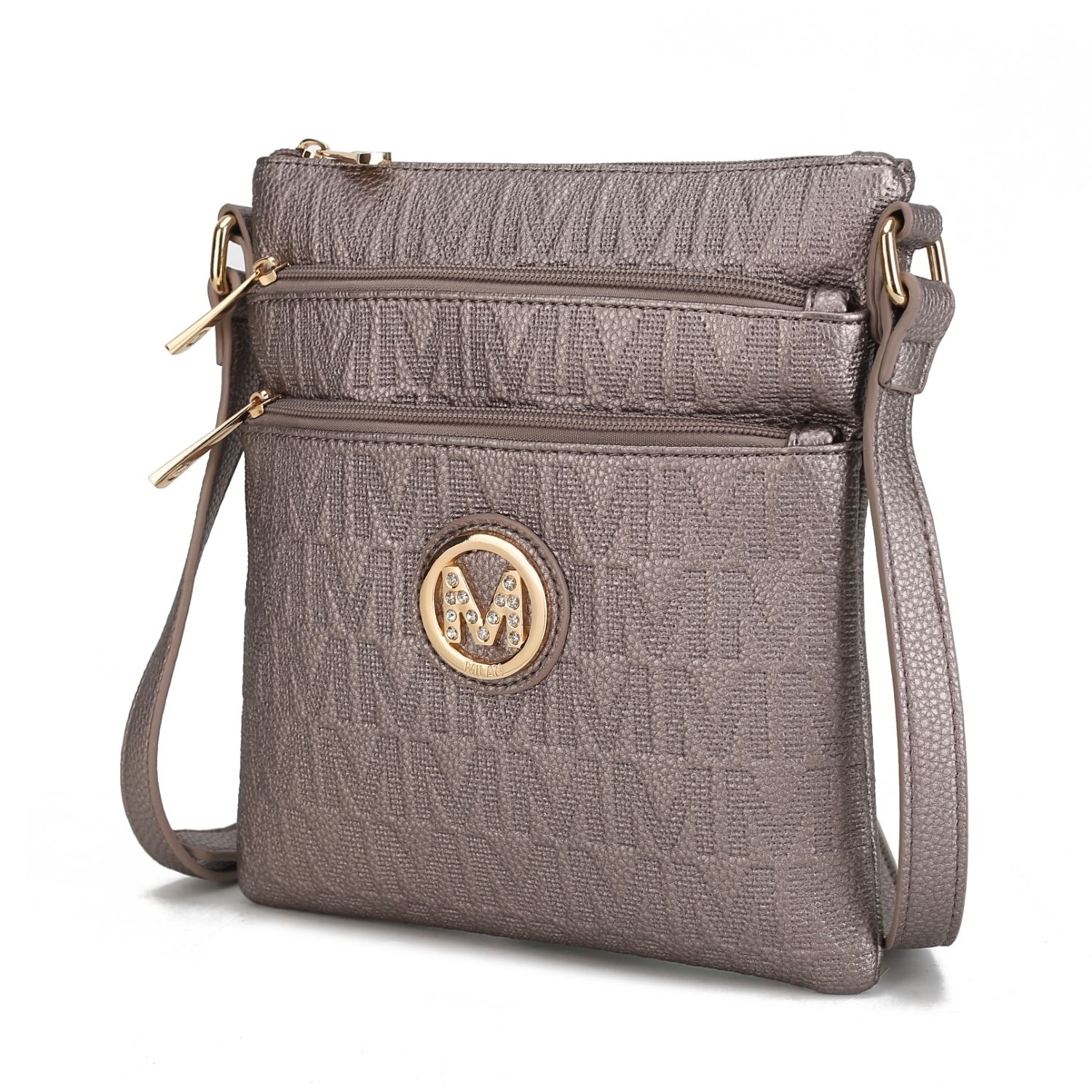 MKF Collection Lennit Embossed M Signature Crossbody Handbag By Mia K. - Pewter
