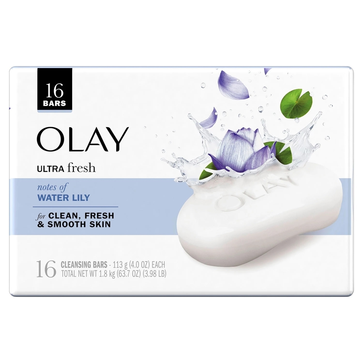 Olay Ultra Fresh Cleansing Bar Soap, Water Lily, 4 Ounce (Pack Of 16)