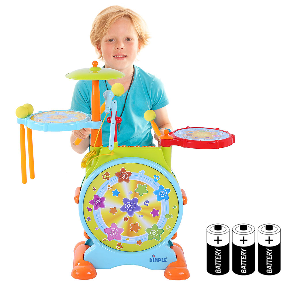 Dimple Electric Big Toy Drum Set For Kids By Dimple - Comes W/ Microphone Pedal N Stool - Best Fun Playset For Boys N Girls (with Batteries)