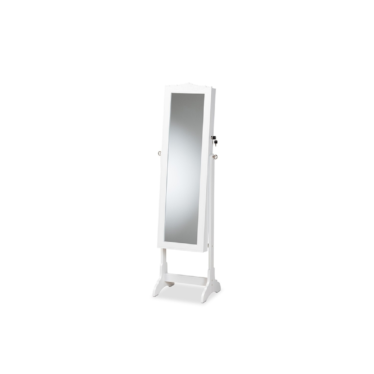 Baxton Studio Madigan Modern and Contemporary White Finished Wood Jewelry Armoire with Mirror