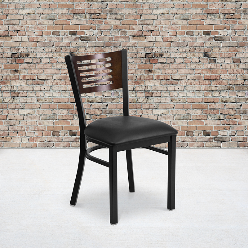 Metal Restaurant Chair Black, Walnut