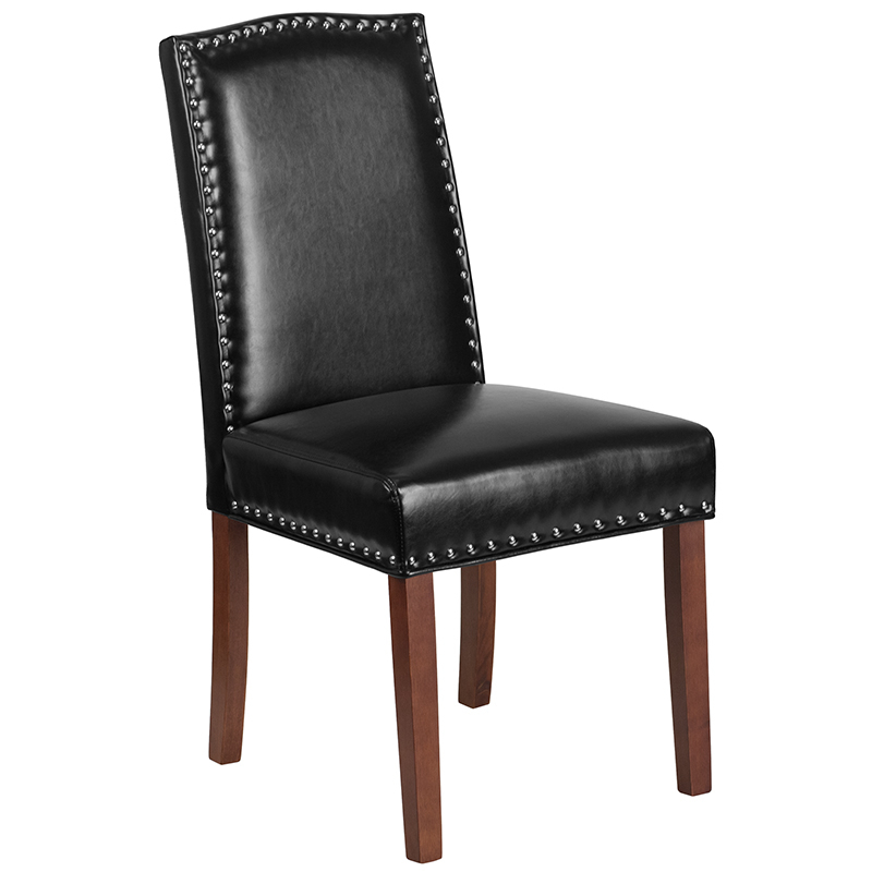 HERCULES Hampton Hill Series Black Leather Parsons Chair With Silver Nail Heads