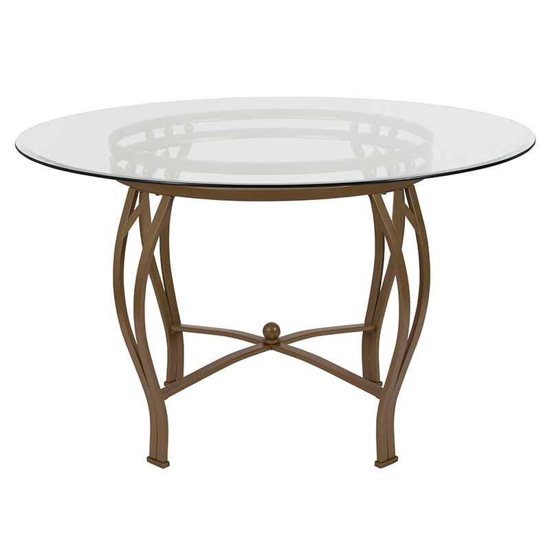 Syracuse 48'' Round Glass Dining Table With Matte Gold Metal Frame