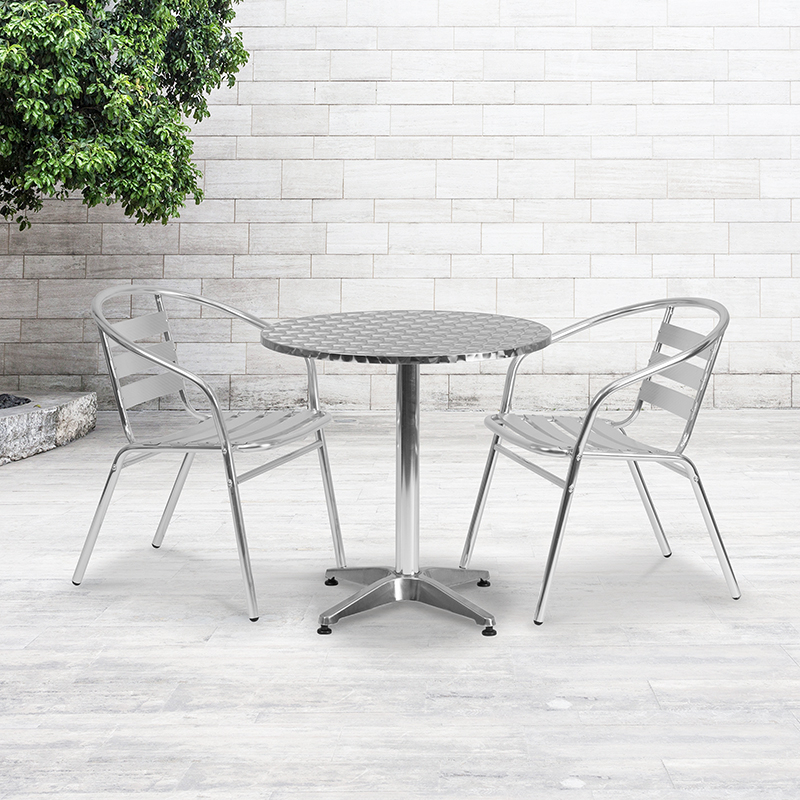 27.5 Round Aluminum Indoor-Outdoor Table With Base TLH-052-2-GG