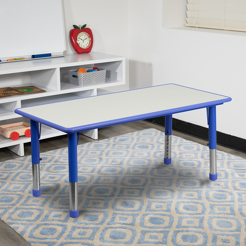 23.625W X 47.25L Rectangular Blue Plastic Height Adjustable Activity Table With Grey Top YU-YCY-060-RECT-TBL-BLUE-GG