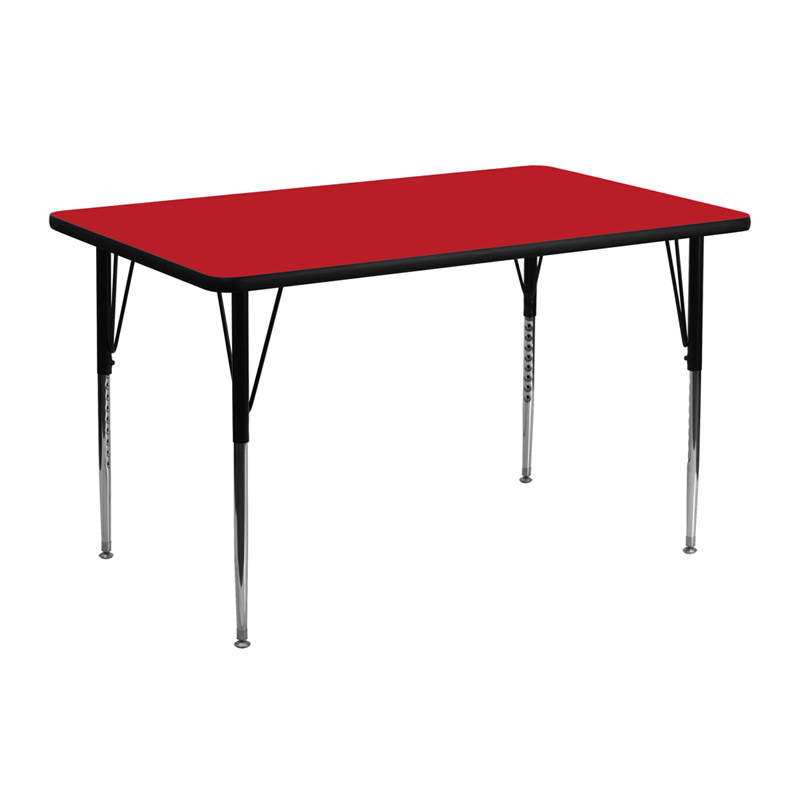 24W X 48L Rectangular Red HP Laminate Activity Table - Standard Height Adjustable Legs XU-A2448-REC-RED-H-A-GG