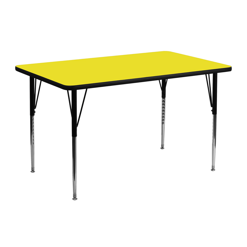 24W X 48L Rectangular Yellow HP Laminate Activity Table - Standard Height Adjustable Legs XU-A2448-REC-YEL-H-A-GG
