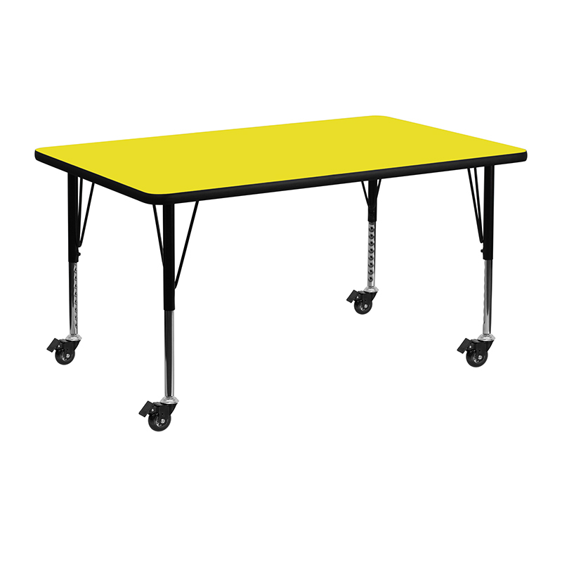 Mobile 24W X 48L Rectangular Yellow HP Laminate Activity Table - Height Adjustable Short Legs XU-A2448-REC-YEL-H-P-CAS-GG