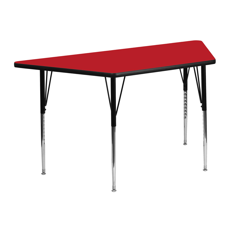 25W X 45L Trapezoid Red HP Laminate Activity Table - Standard Height Adjustable Legs XU-A2448-TRAP-RED-H-A-GG
