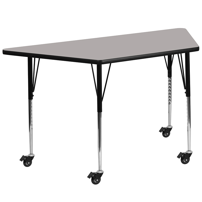 Mobile 25W X 45L Trapezoid Grey HP Laminate Activity Table - Standard Height Adjustable Legs XU-A2448-TRAP-GY-H-A-CAS-GG