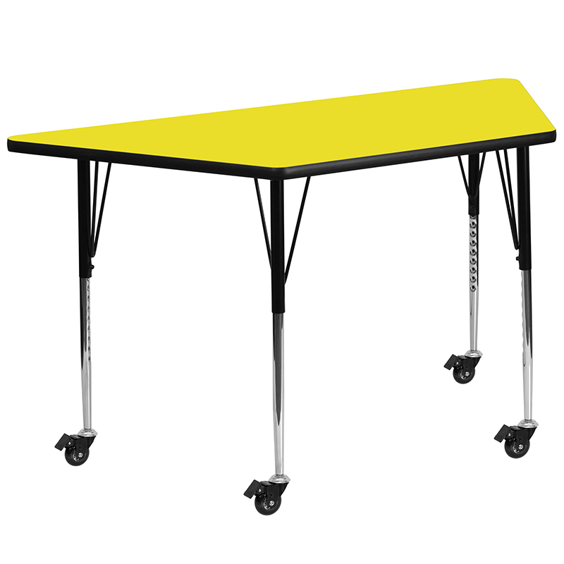 Mobile 25W X 45L Trapezoid Yellow HP Laminate Activity Table - Standard Height Adjustable Legs XU-A2448-TRAP-YEL-H-A-CAS-GG