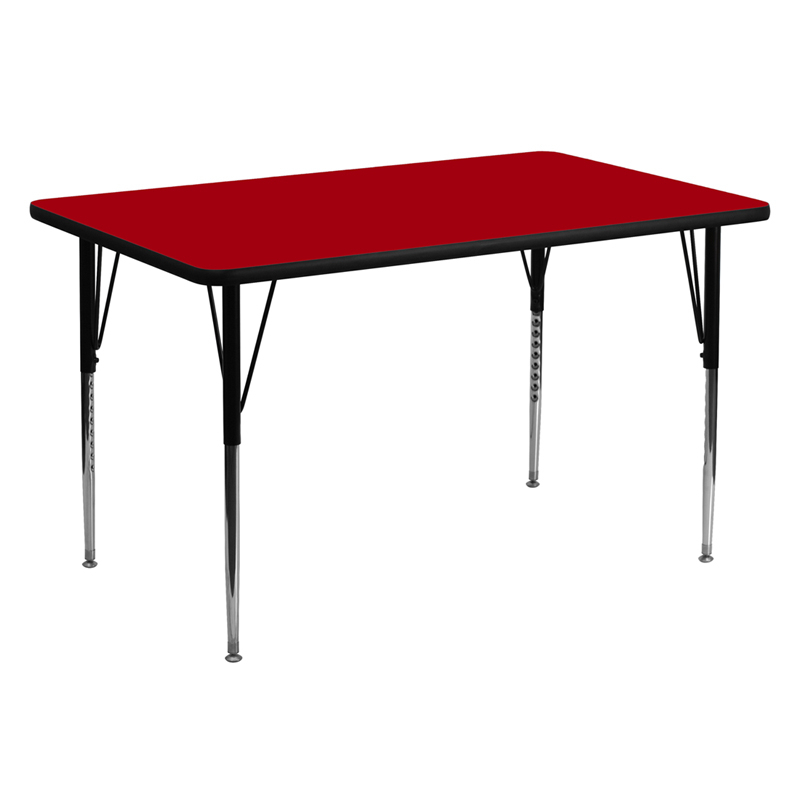 30W X 60L Rectangular Red Thermal Laminate Activity Table - Standard Height Adjustable Legs XU-A3060-REC-RED-T-A-GG