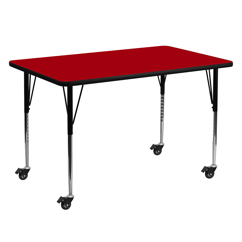 Mobile 30W X 60L Rectangular Red Thermal Laminate Activity Table - Standard Height Adjustable Legs XU-A3060-REC-RED-T-A-CAS-GG