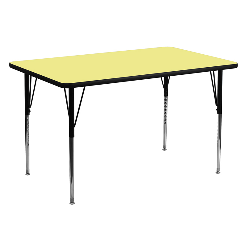 30W X 60L Rectangular Yellow Thermal Laminate Activity Table - Standard Height Adjustable Legs XU-A3060-REC-YEL-T-A-GG