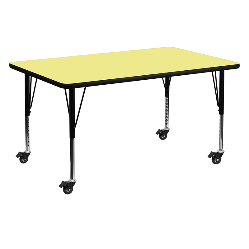 Mobile 30W X 60L Rectangular Yellow Thermal Laminate Activity Table - Height Adjustable Short Legs XU-A3060-REC-YEL-T-P-CAS-GG