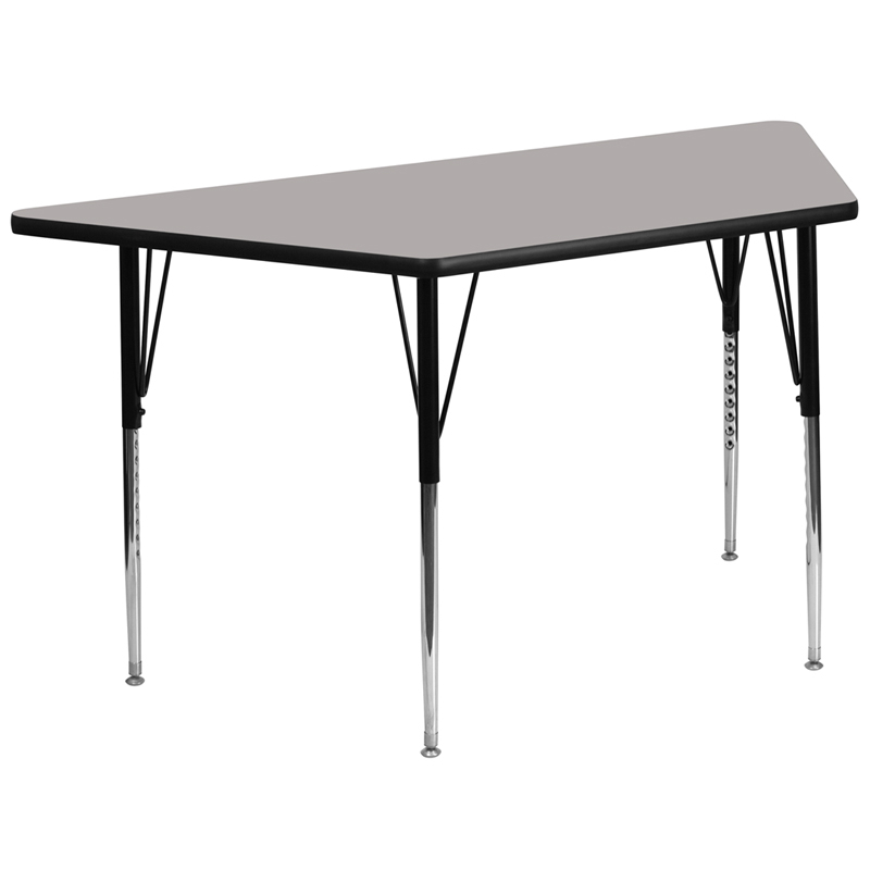 29.5W X 57.25L Trapezoid Grey HP Laminate Activity Table - Standard Height Adjustable Legs XU-A3060-TRAP-GY-H-A-GG