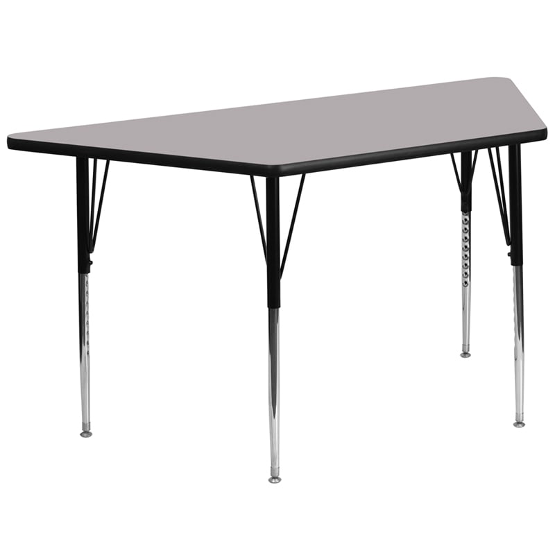 29.5W X 57.25L Trapezoid Grey Thermal Laminate Activity Table - Standard Height Adjustable Legs XU-A3060-TRAP-GY-T-A-GG