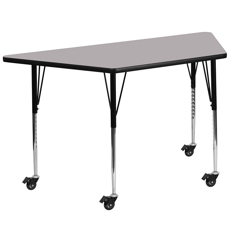 Mobile 29.5W X 57.25L Trapezoid Grey Thermal Laminate Activity Table - Standard Height Adjustable Legs XU-A3060-TRAP-GY-T-A-CAS-GG